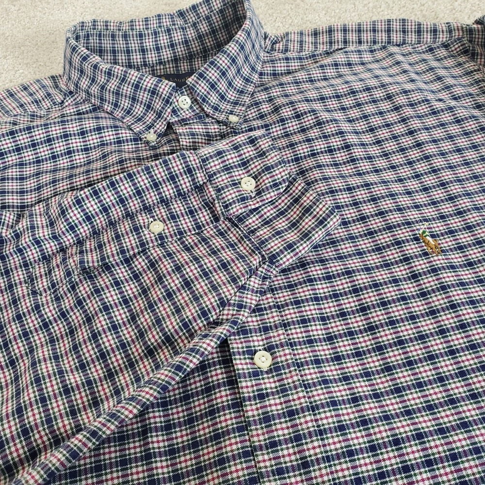 Ralph Lauren Men's Button Down Shirt Size 3XB Blue Plaid Long Sleeve
